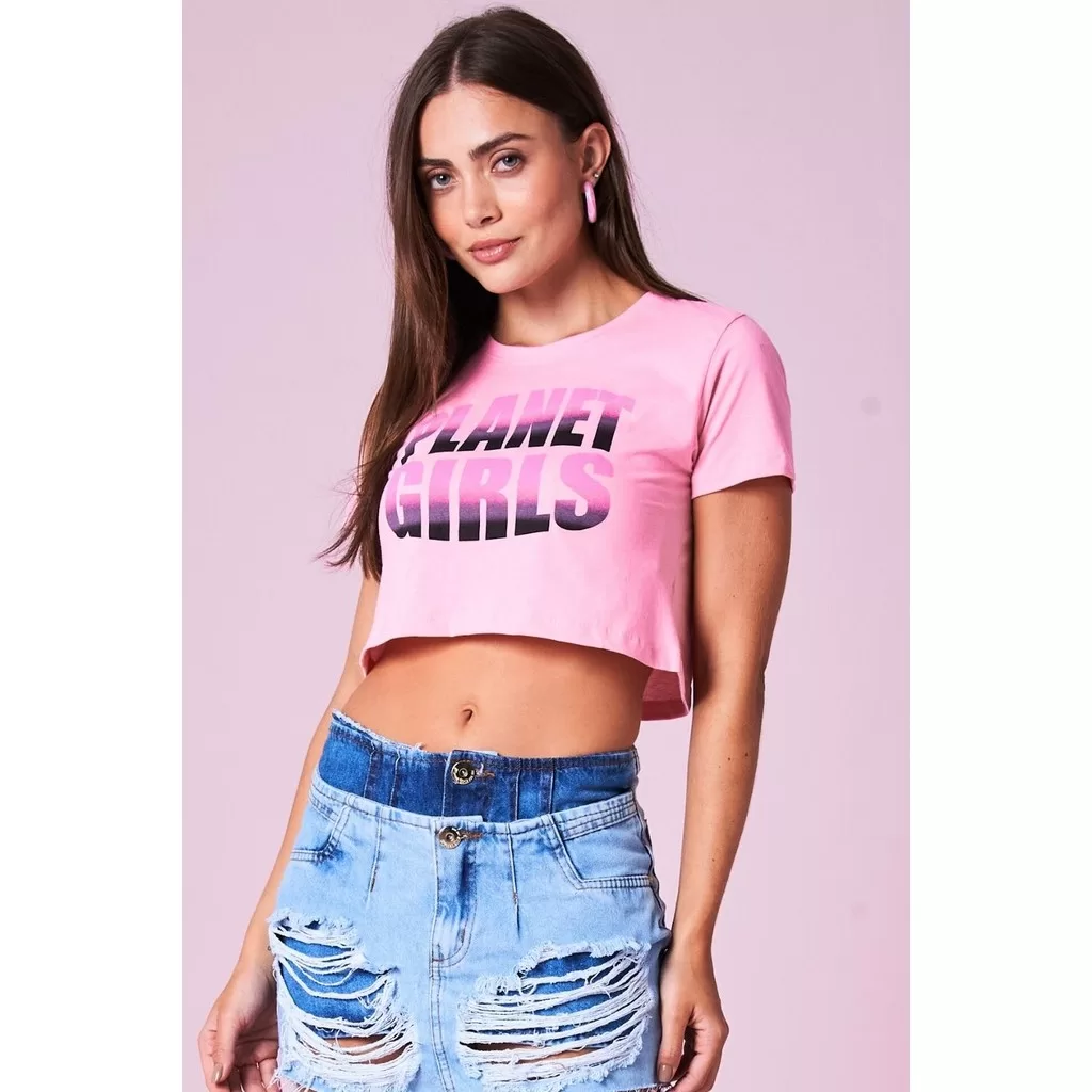 Cropped Feminino Com Logo Planet Girls Rosa Claro