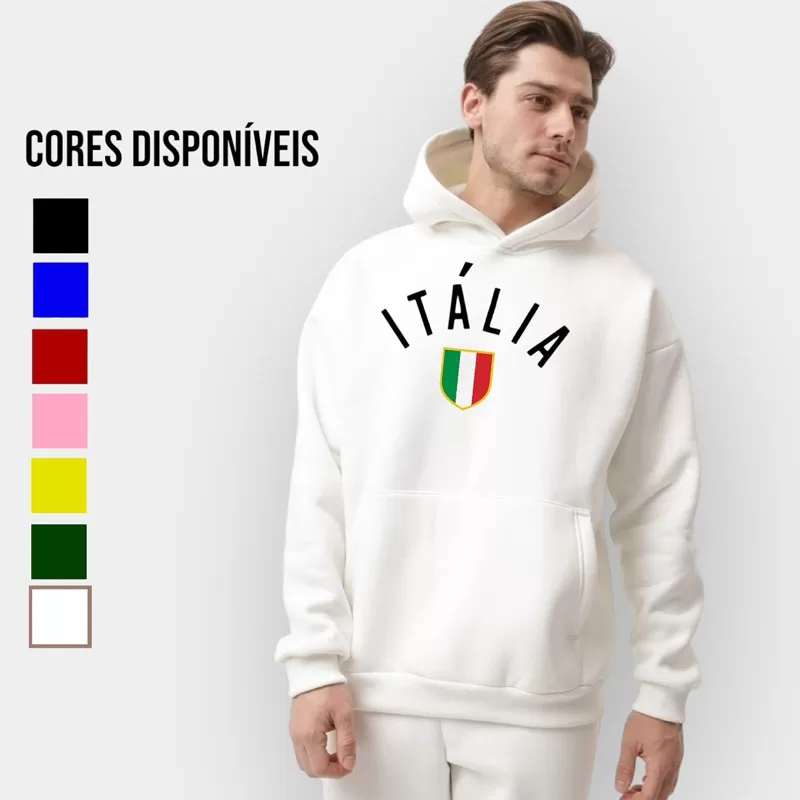 Moletom Canguru Várias Cores Itália Blusa de Frio Flanelado Quente País
