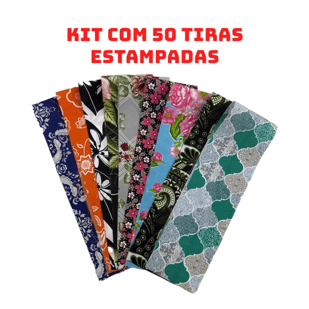 Kit 50 Tiras de Tecidos Estampados Costura Criativa, Patchwork, Artesanato e Tapetes