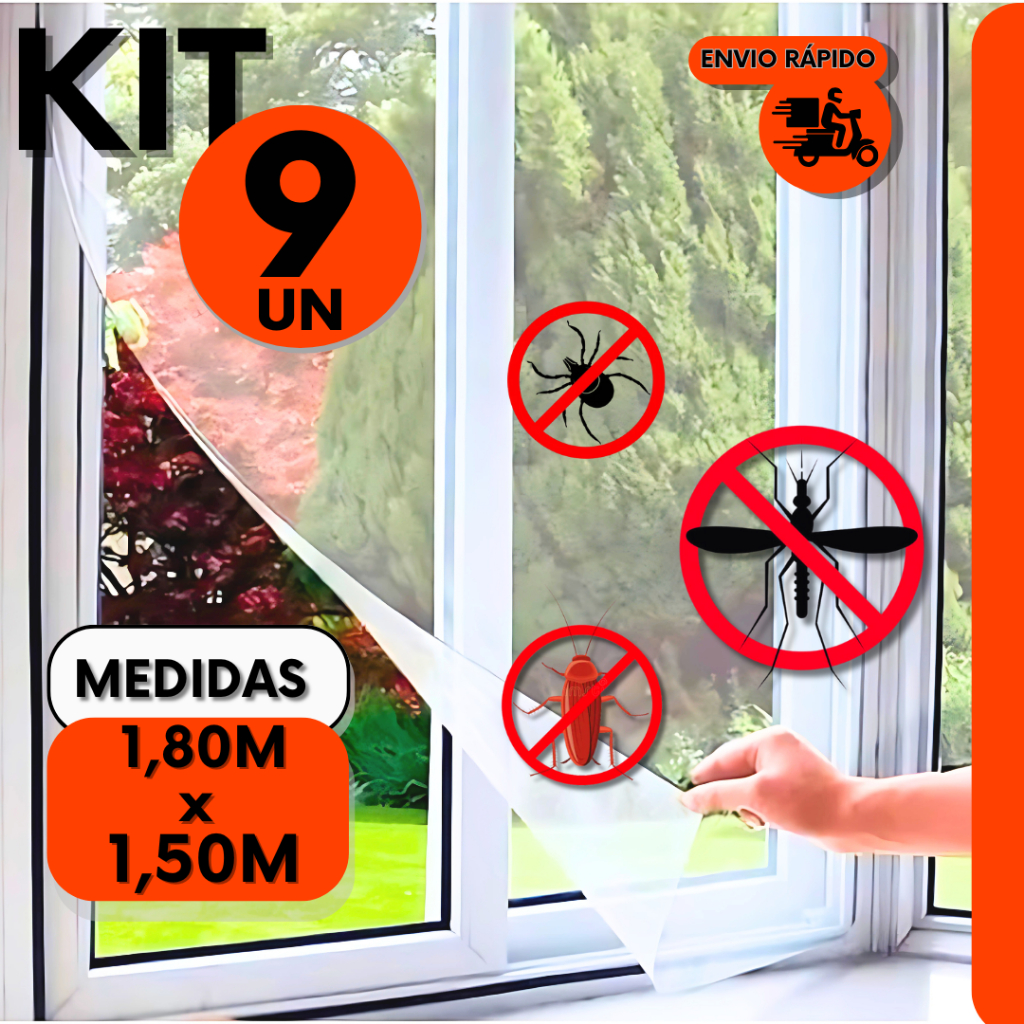 Kit 9 Tela Mosquiteira P/ Janela Proteção Anti-inseto Mosquito Mosca Insetos C/ Velcro Removível