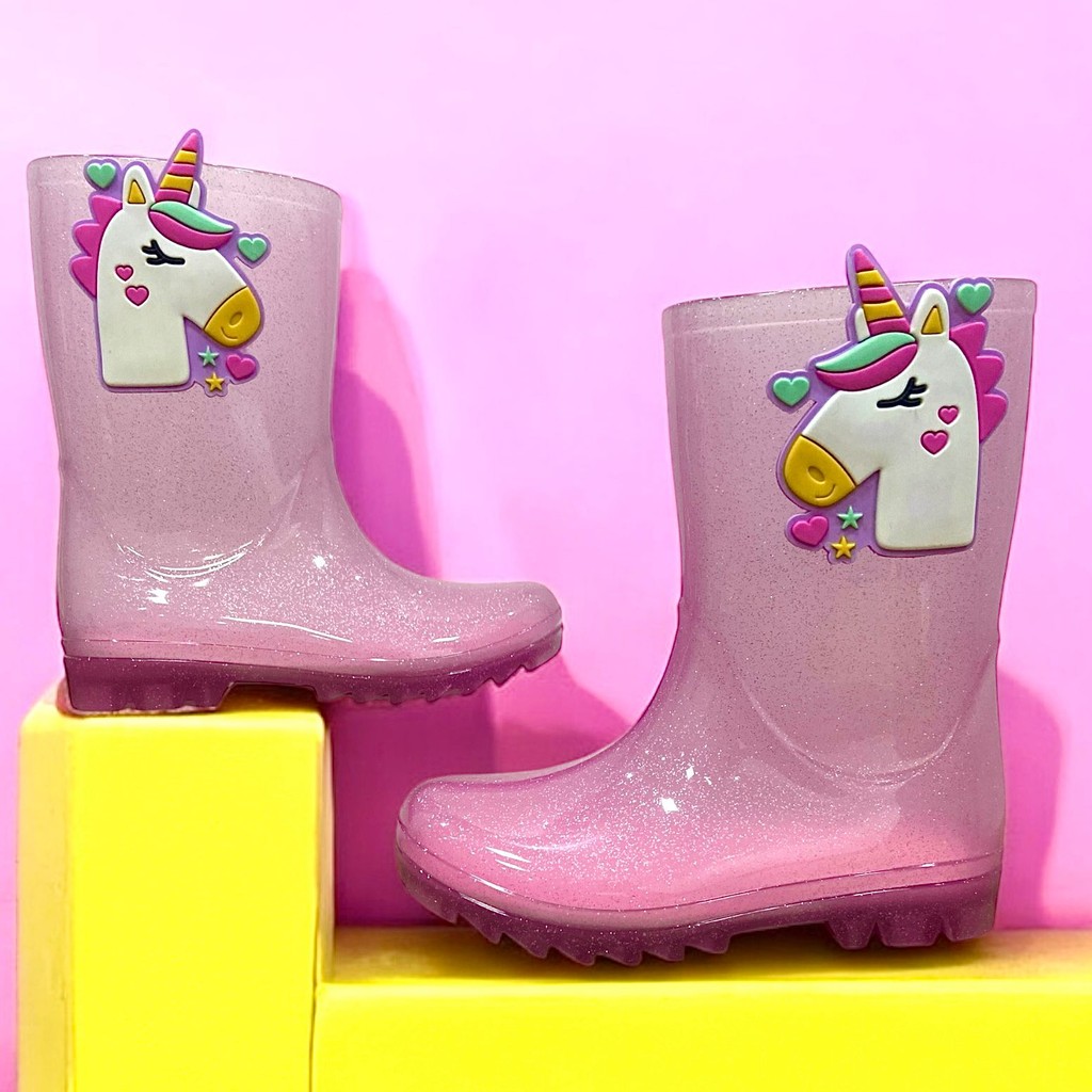 Galocha Infantil Cano Alto Para Menina Criança Unicórnio Bota de Chuva Promoção