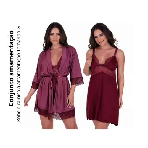 KIT ROBE + CAMISOLA AMAMENTAÇÃO SAÍDA MATERNIDA