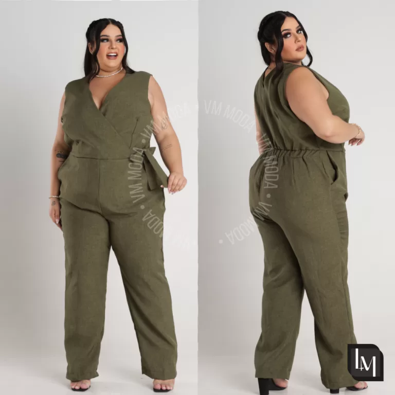 Macacão Longo Feminino Tecido Linho Plus Size Bus