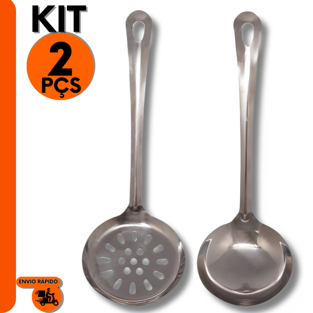 Kit Inox Colher de Arroz, Concha, Escumadeira :Cozinha Restaurante Casa