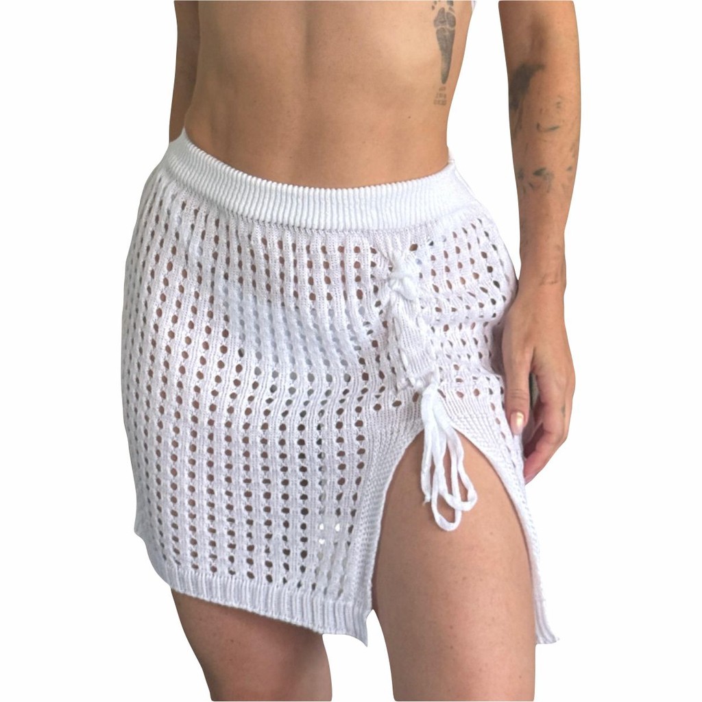 Moda Feminina em Tricô Saia Praia Rendada