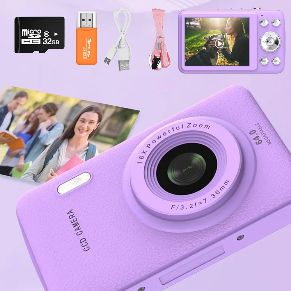Câmera digital HD 1080P Câmera digital recarregável de 2,4 polegadas com zoom 16x compacto 44MP 32GB