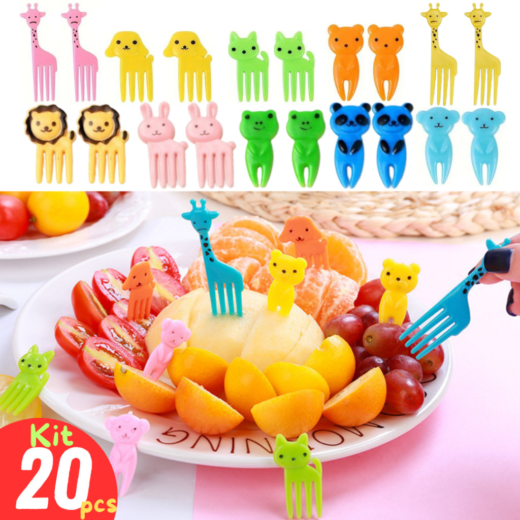 Garfinho Mini Garfo Petiscos Palitos Para Fruta Lancheira Animais Lanche Infantil