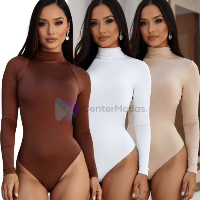 Kit 3 Body Feminino Gola Alta Manga Longa Cacharre