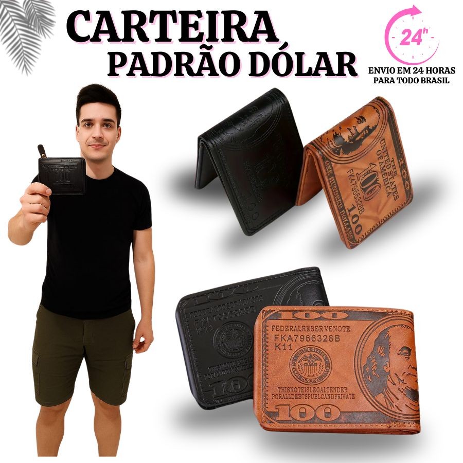 Carteira De Couro Masculina-Design De Conta De 100 Dólares Com Slot Para Cartão Fotográfico
