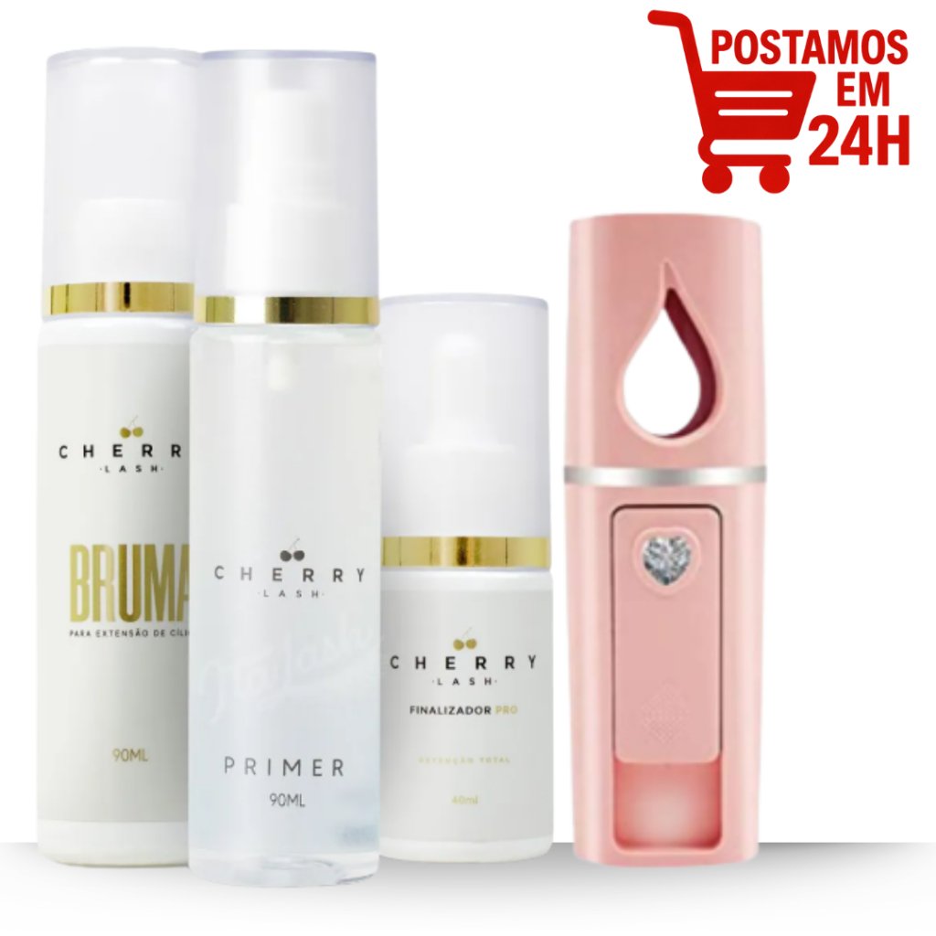 Kit Retenção Cherry Finalizador Primer Bruma e Nano Mister para Extensão de Cílios