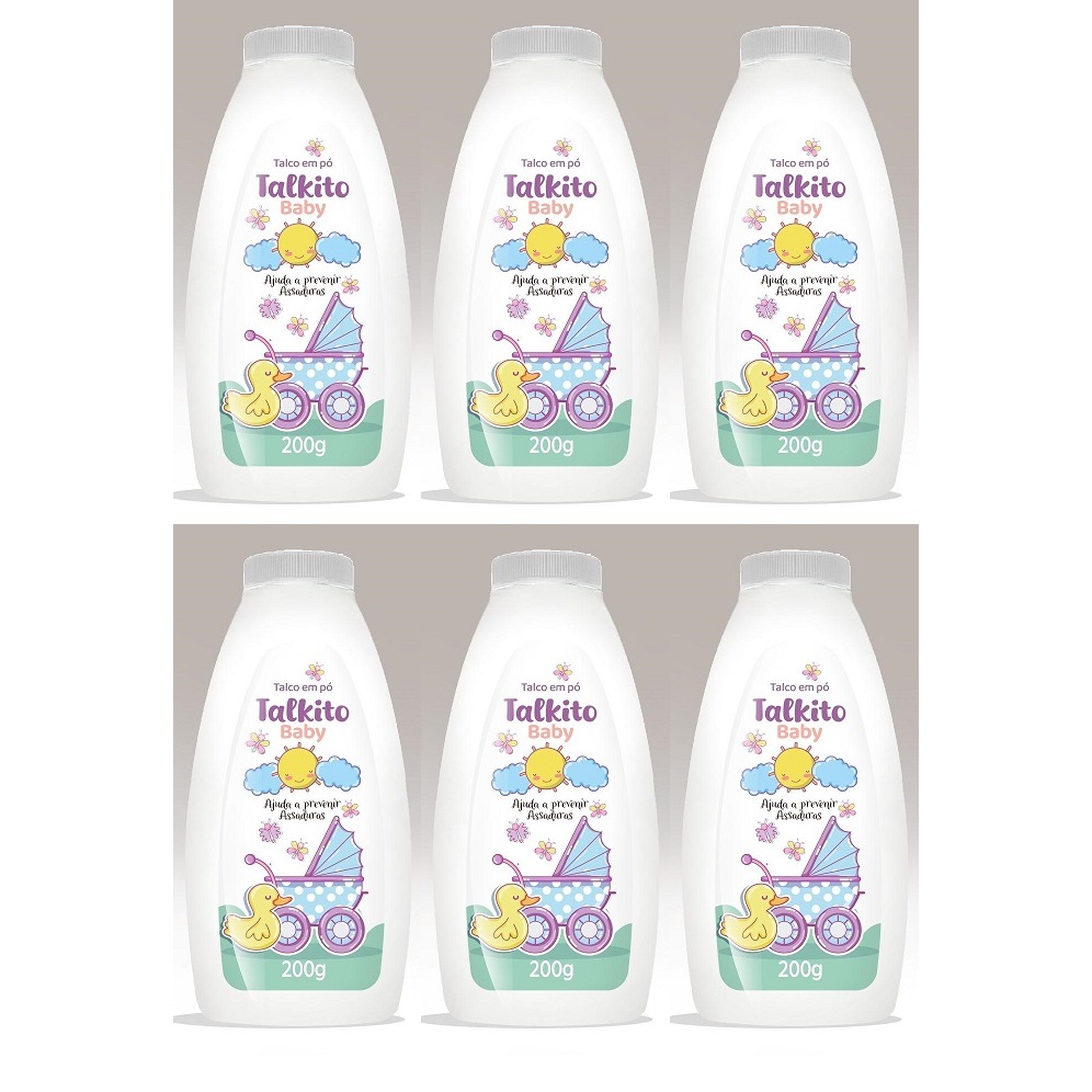 Kit 6un Talcos em Pó Talkito Baby Premium 200gr Cada