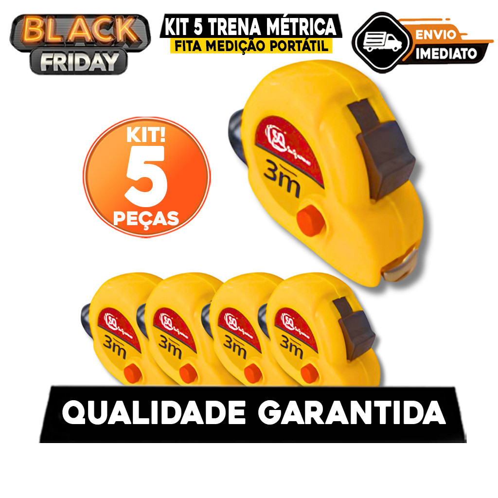 Kit 5 Trena 3MT Métrica Fita Medição Portátil Com Trava De Segurança Construção ENVIO IMEDIATO