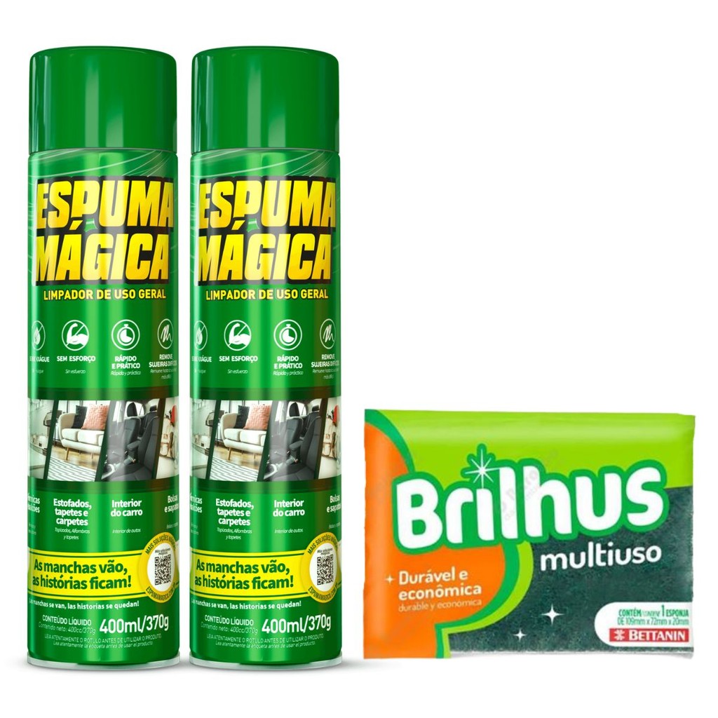 KIT 2 ESPUMA MÁGICA + 1 ESPONJA UNITÁRIA BRILHUS