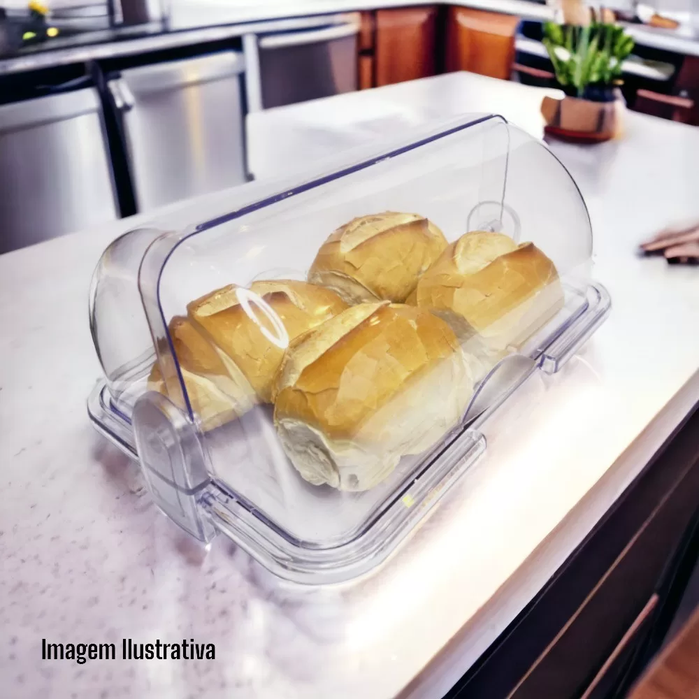 Porta Pao Cristal Com Tampa Articulavel Para Mesa 30x20cm