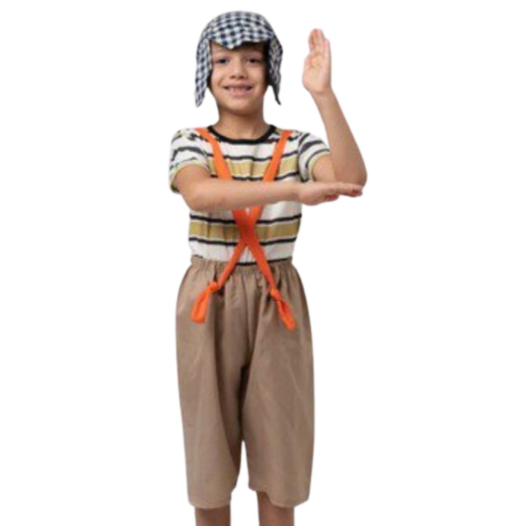 Fantasia Chaves Kiko Chiquinha Infantil Personagem Festa Turma do Chaves com Gorro Aniversário Linda