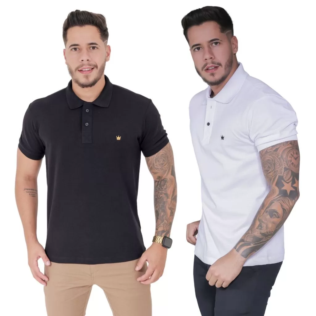 Kit 2 Camisa Gola Polo Masculina Moda Premium Slim Lisa Piquet Manga Curta