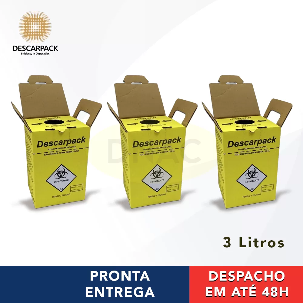 3 Caixas Coletoras Para Descarte De Material Perfurocortante 3L – Descarpack