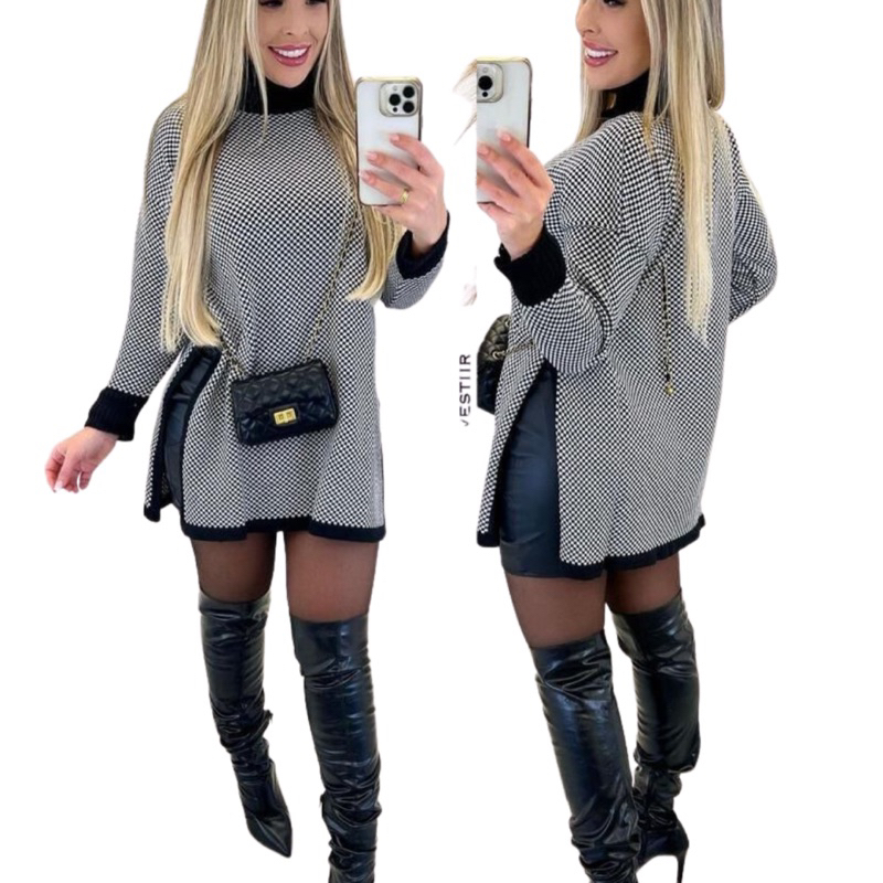 Poncho de lã Xadrez