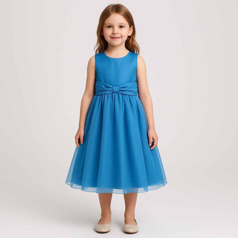 Vestido Midi azul bebe laço festa aniversario cas