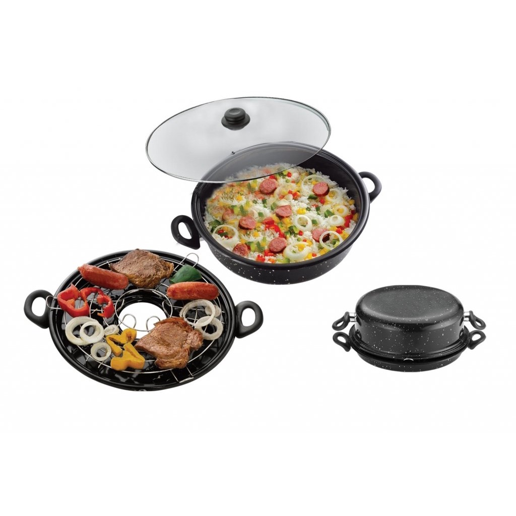 Churrasqueira Esmaltada Multigrill 4 Peças – 30cm Preto