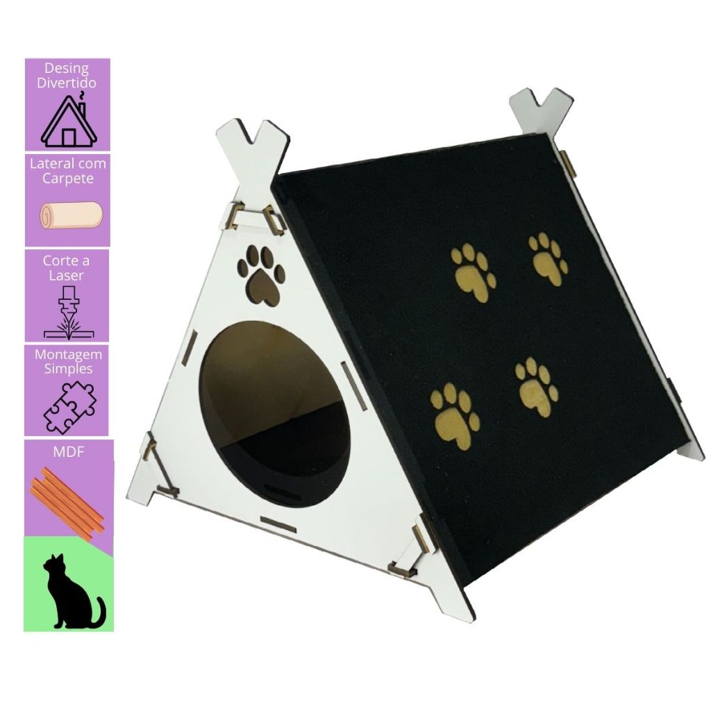 Cama Casa Para Gatos Toca Arranhador Carpete Mdf