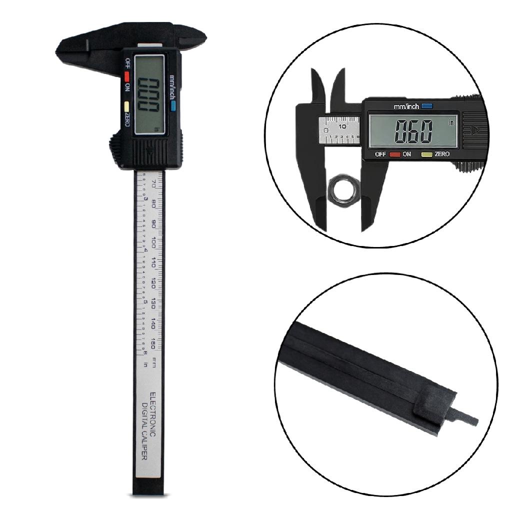 Paquímetro Digital Fibra de Carbono + Estojo + 2 Baterias Medidas Nível Estética Métrica Automático