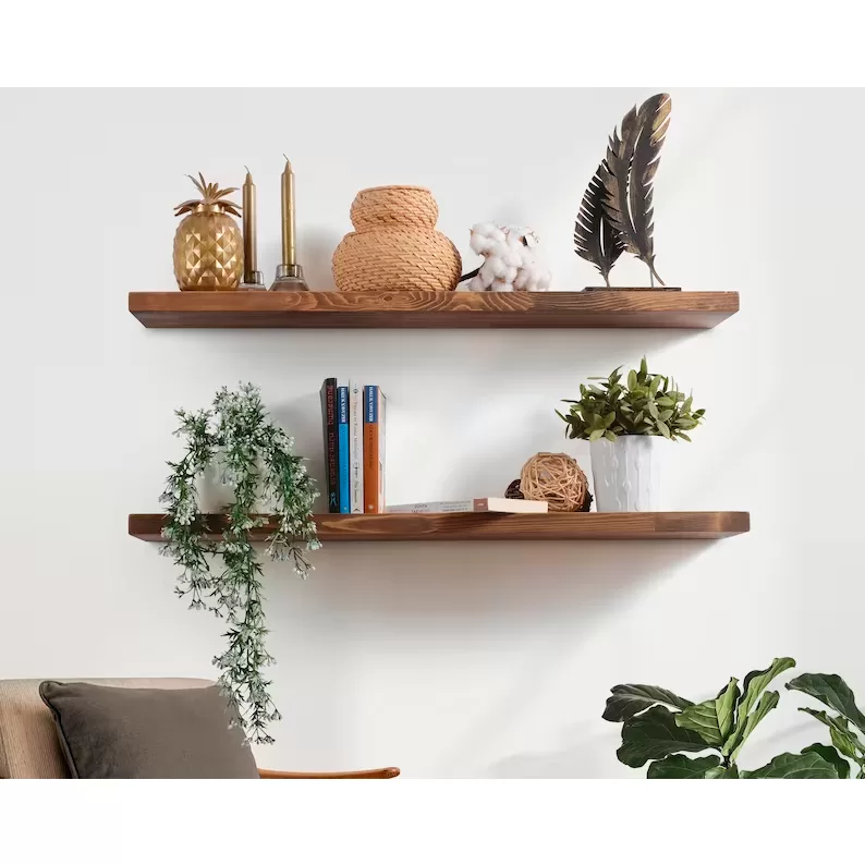 Kit 2 Prateleiras com suporte invisivel Madeira Maciça Envelhecida