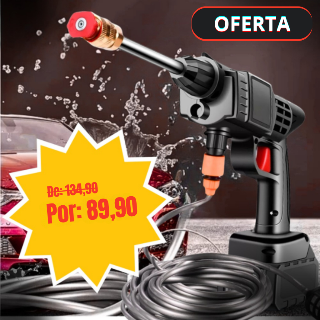 Lavadora de Alta Pressão Sem Fio Portátil Recarregável Carros e Jardins Pistola Lavajato Residêncial