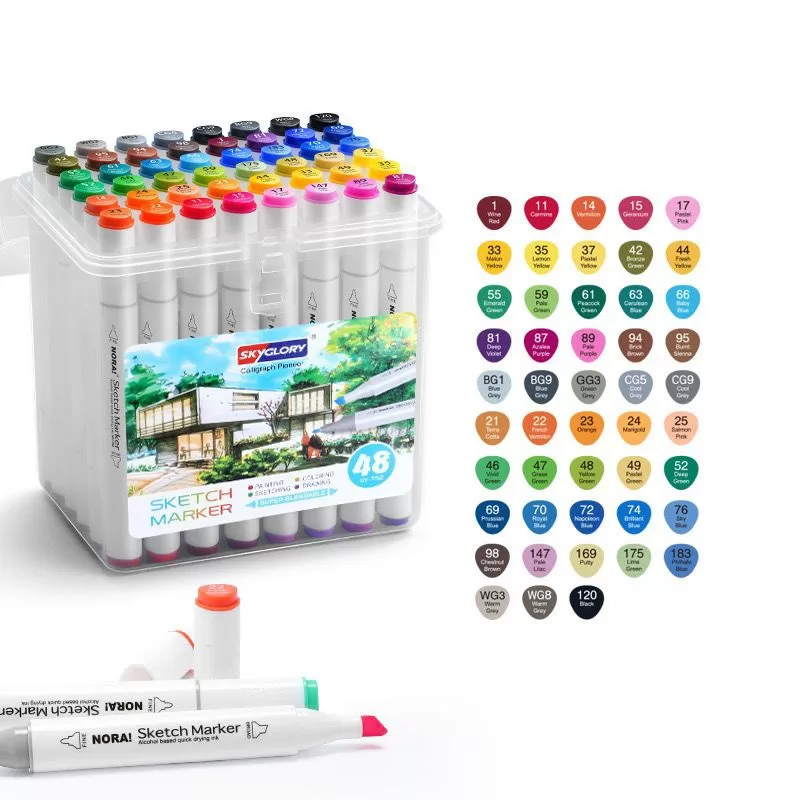 12/24/36/48/60Cores Caneta Marcadora de Cabeça Dupla Conjunto Oleoso Pintura Artística Para Estudant