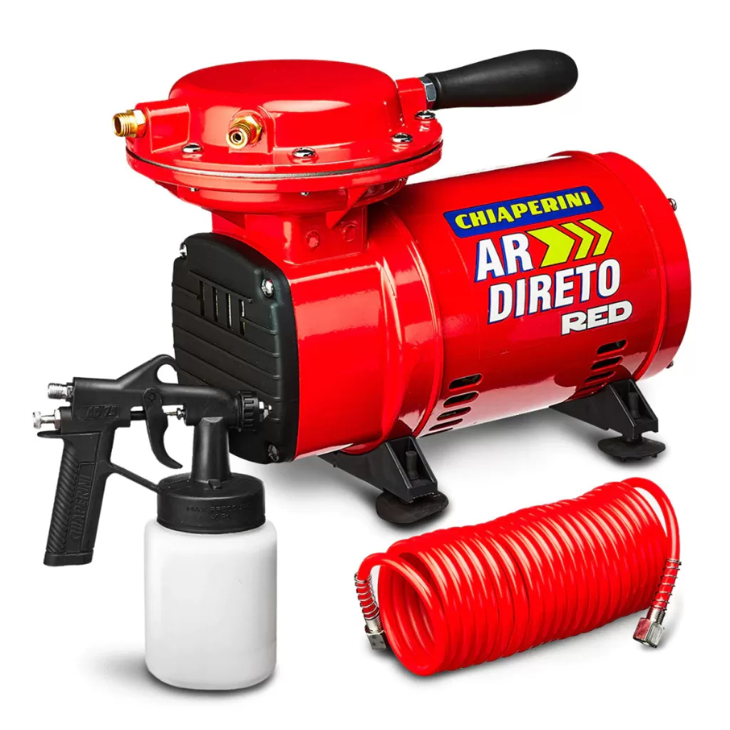 Compressor de Ar Portátil Ar Direto Red Chiaperini Bivolt + Kit Pintura Pistola e Mangueira