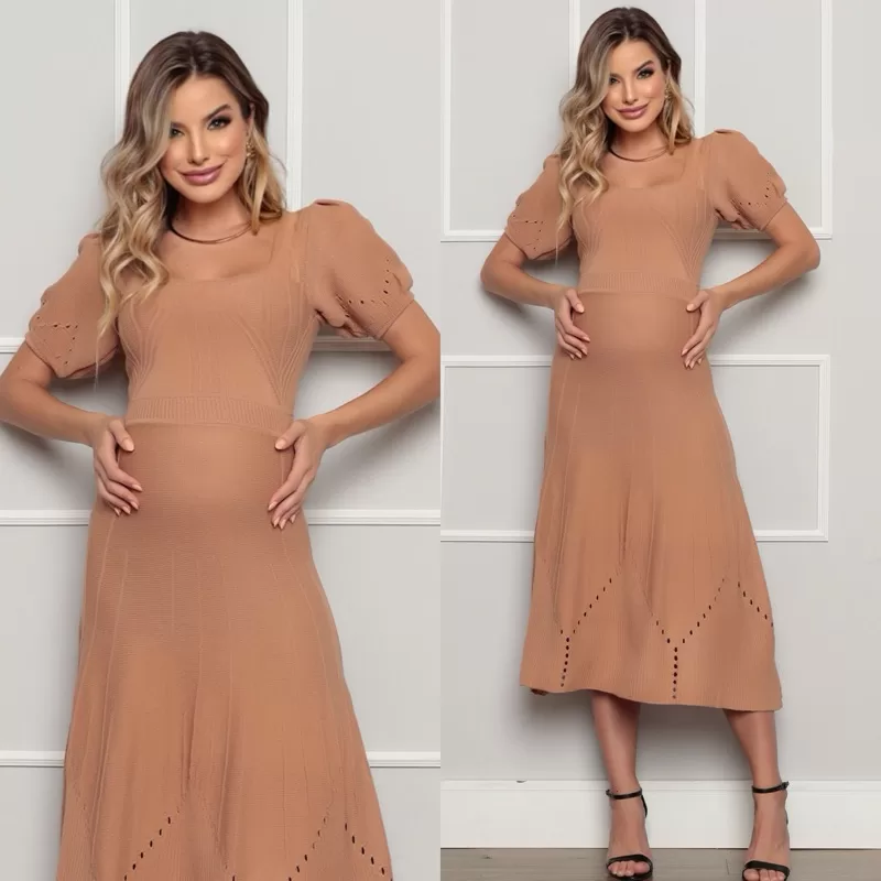 Vestido Feminino Midi Elegante para Gestante até 6 meses