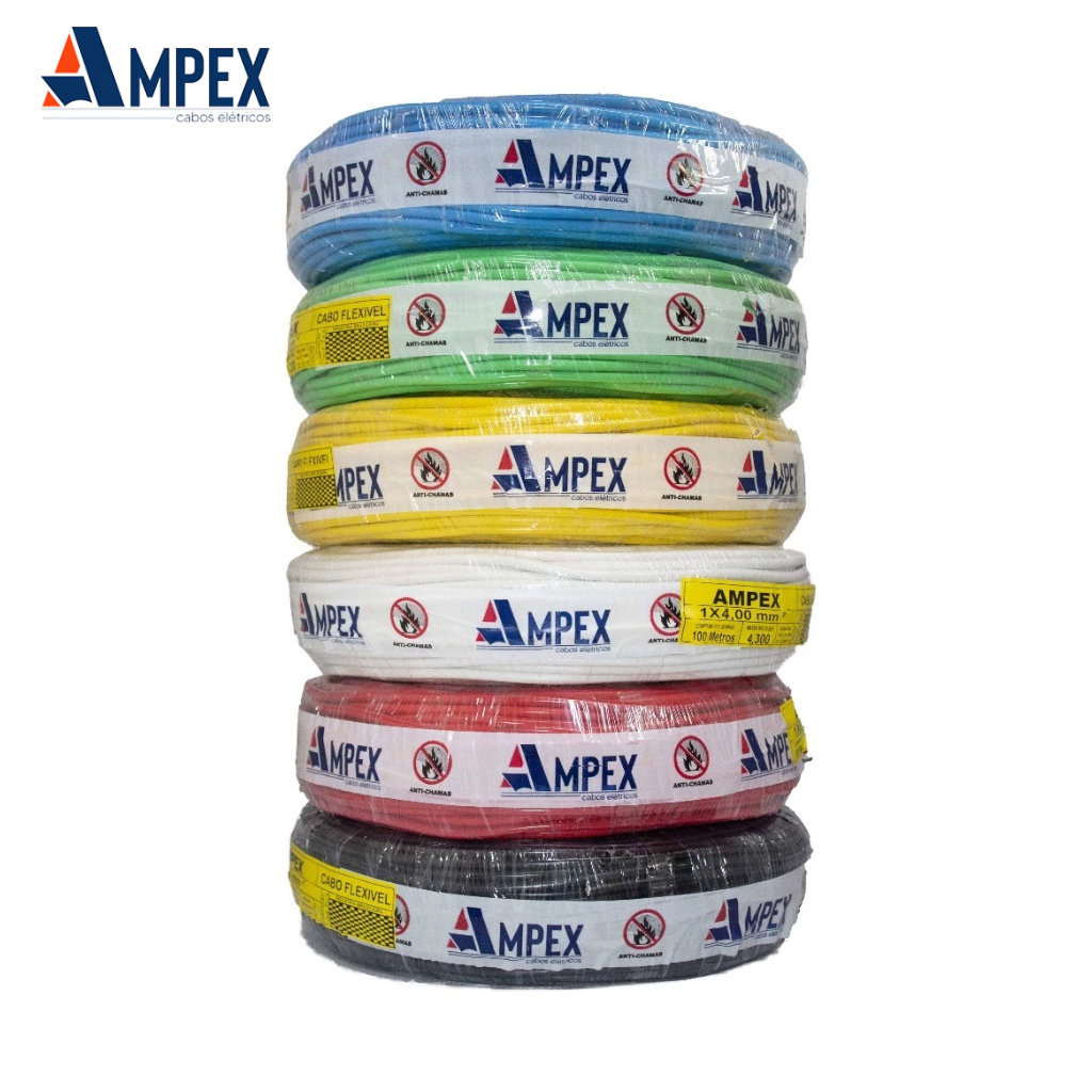 Fio Elétrico Cabo Flexível 4mm Rolo de 100m  Certificado INMETRO | Anti-chamas | Ampex