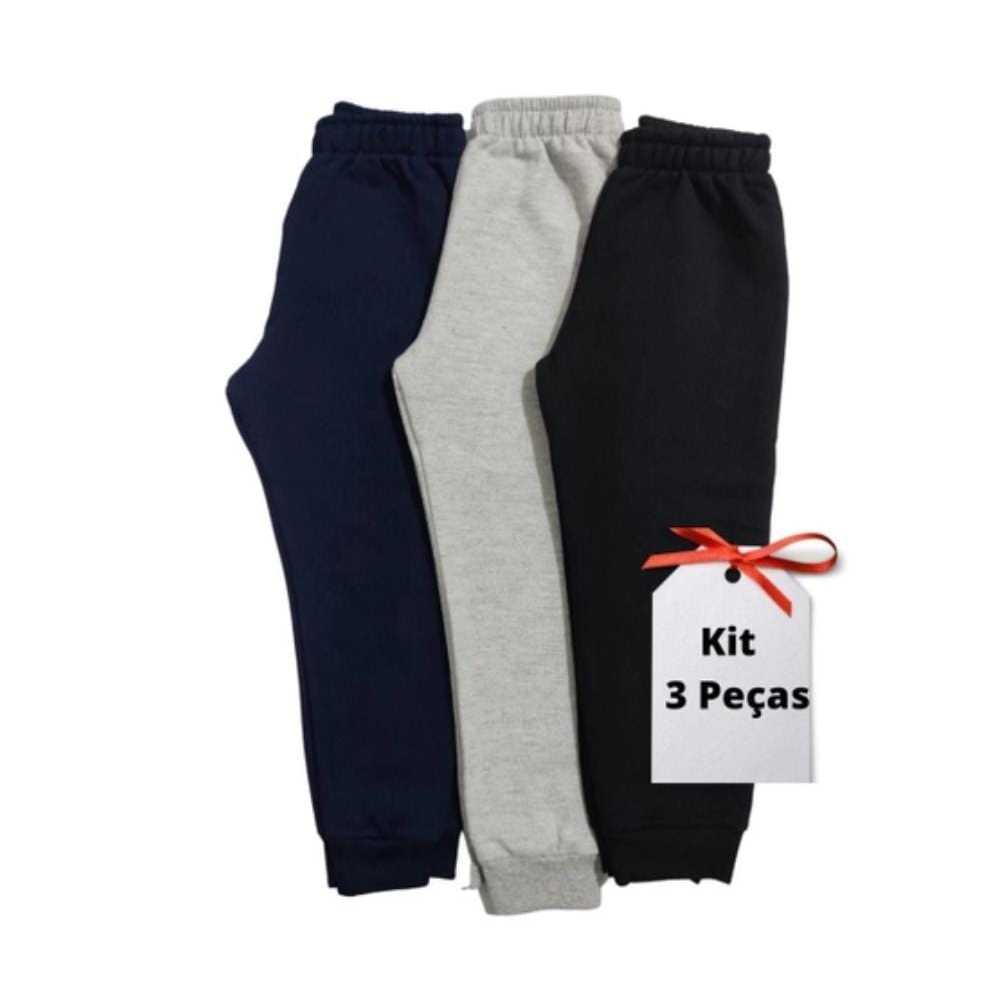 Kit 3 un. Calça Moletom Infantil Apeluciada com Punho tamanho 1 ao 12