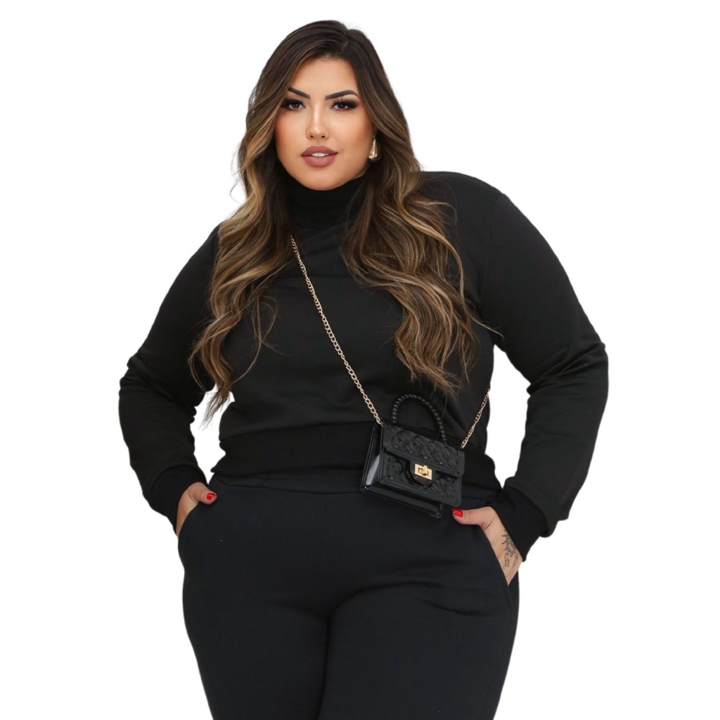 Blusa Moletom Feminina Gola Alta Ribana Moda Inverno – Nubia