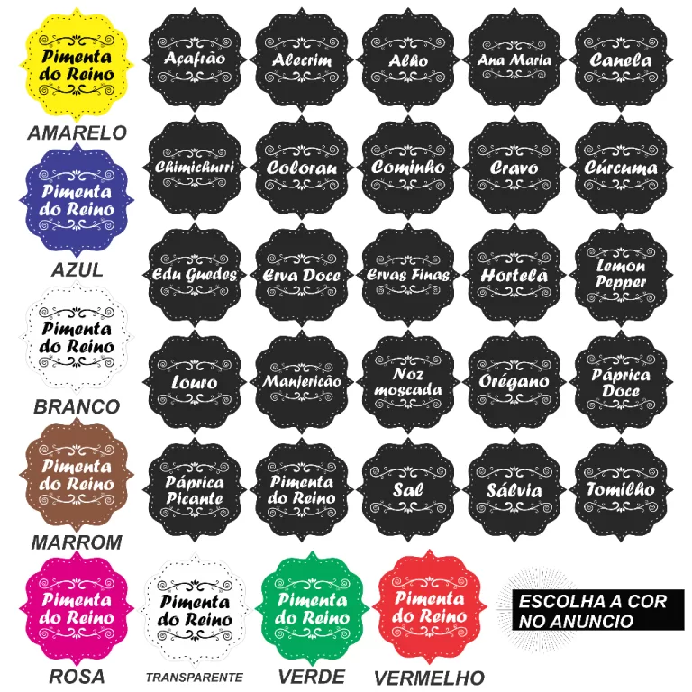CARTELA TEMPERO 25 ETIQUETAS ADESIVO AUTO COLANTE 