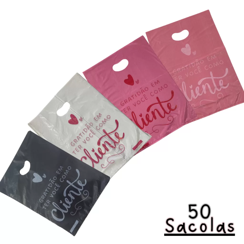 50 Sacolas Boca de Palhaço 30×40 Frases Sacolinha Gratidão ter você como cliente.