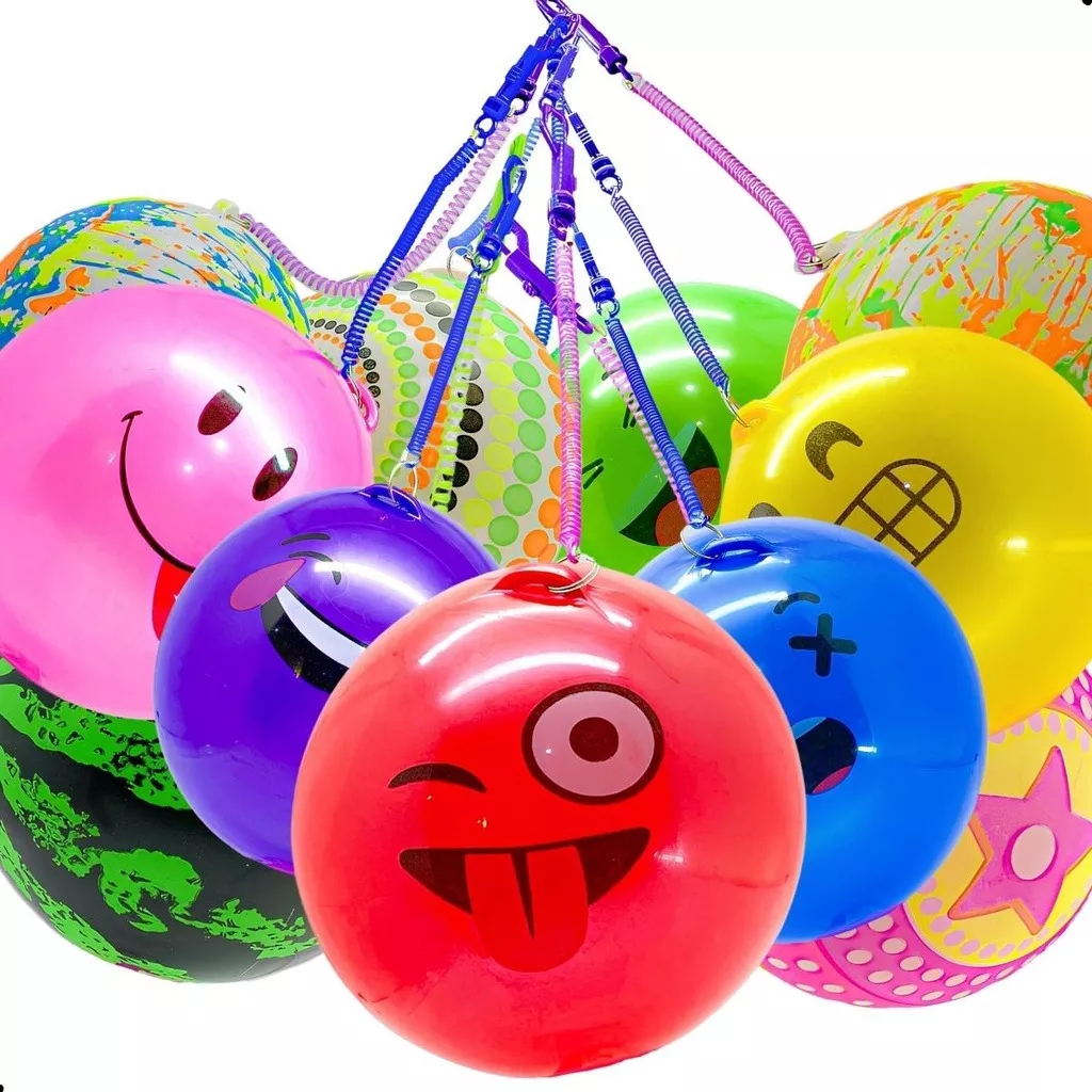 Kit com 10 /KIT COM 5 Bolas de Vinil Borracha Poing Poing com Cordao Mola 23cm Bolas Infantil