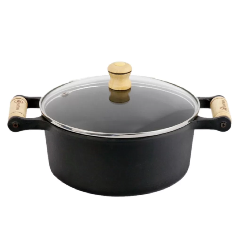Panela De Ferro Fundido Caçarola 22 cm 3,3 L Com Tampa De Vidro Santana