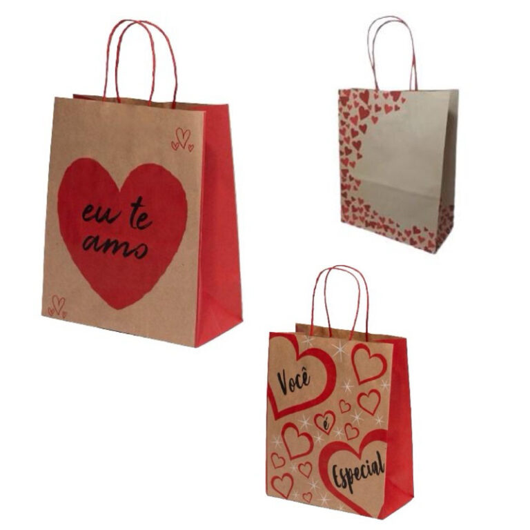 Sacola de Papel Kraft Estampas Decorada Love 10 un
