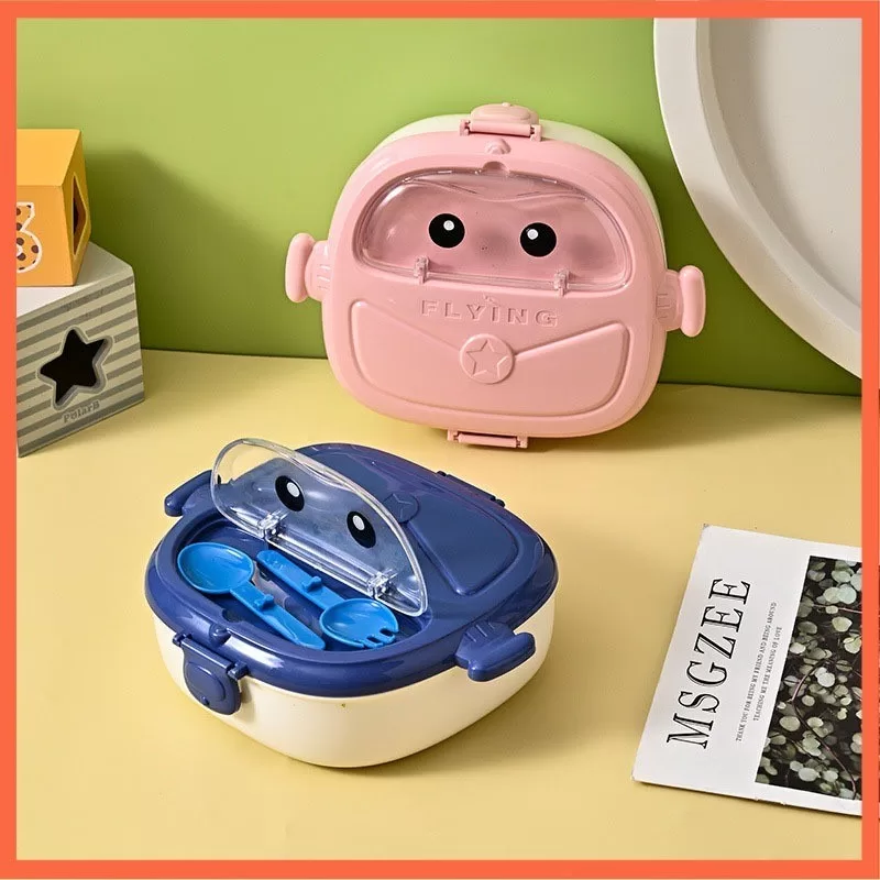 Marmita Lancheira Portátil para Infantil Kawai Desenhos Animado Com Talher Garfo e Colher Microondas
