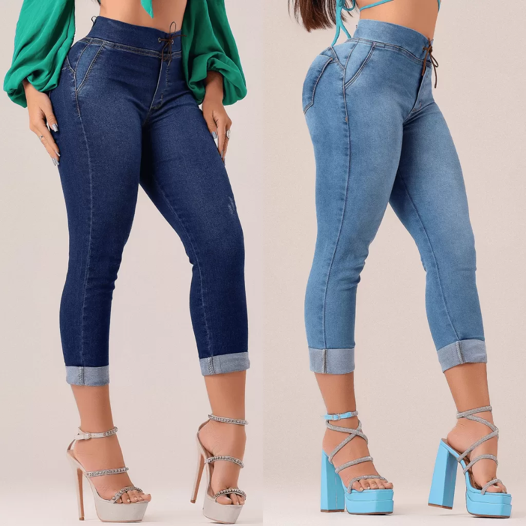 Calça Feminina Capri Cintura Alta Com Elastano Cos Alto Com Lycra Levanta Bumbum Calça Jeans Feminin