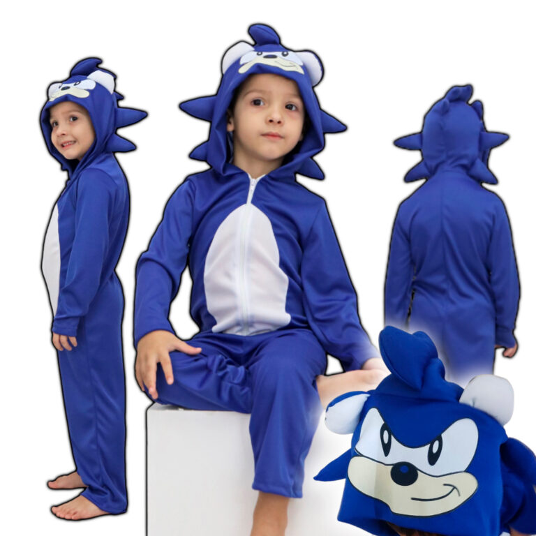 Fantasia Sonic Infantil Pijama Kigurumi Longo do S