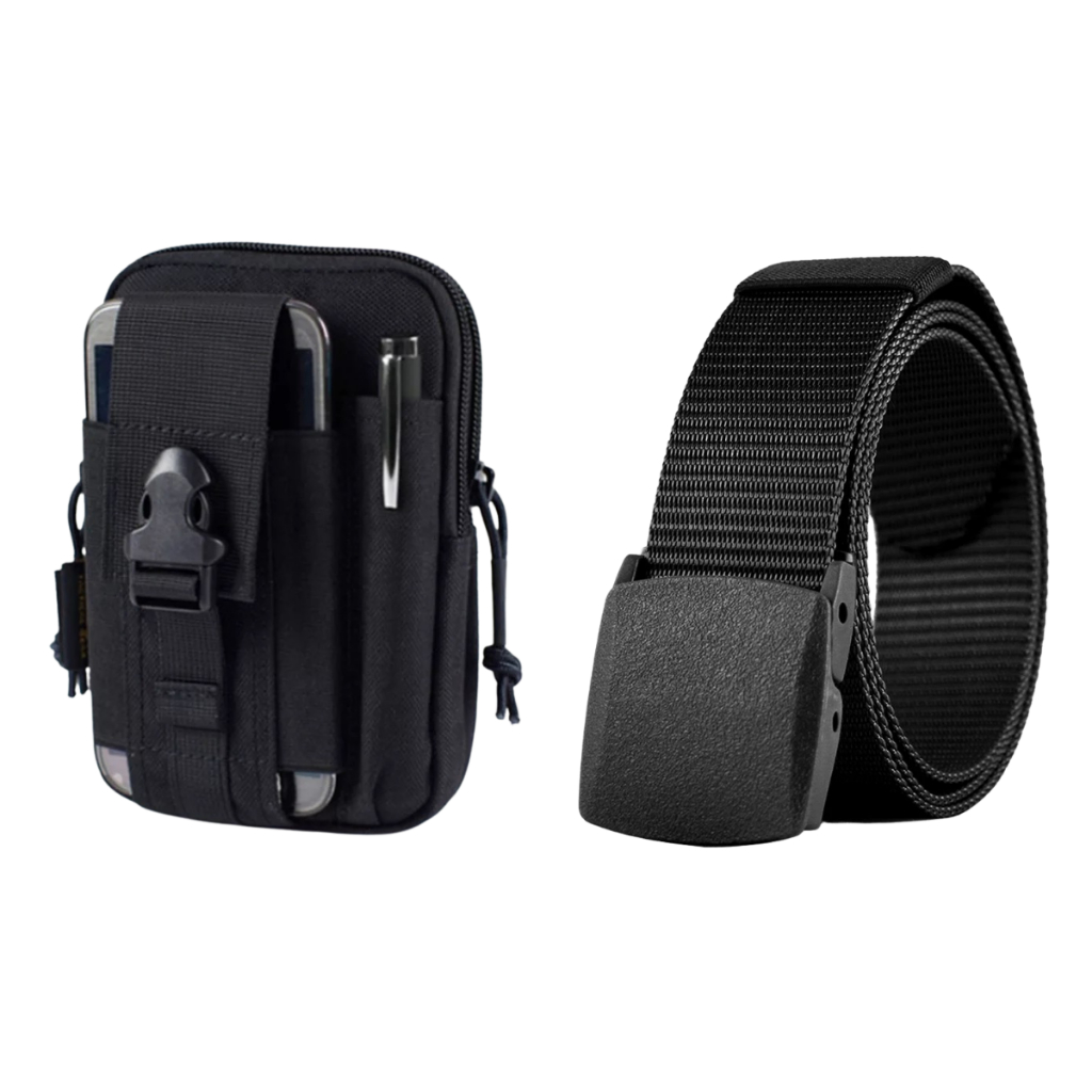 Kit de Bolsa Pochete Táticos Militares e Cinto Largo Antialérgico Multiuso Masculino Feminino