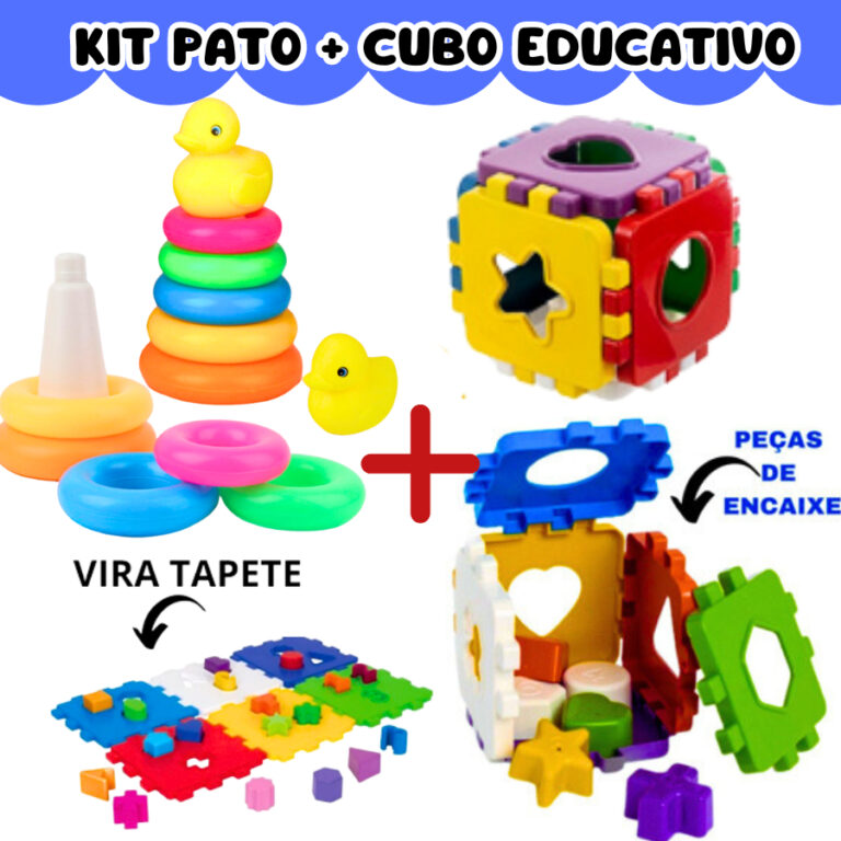 Brinquedo Infantil Pato de Argolas + Cubo Didatico