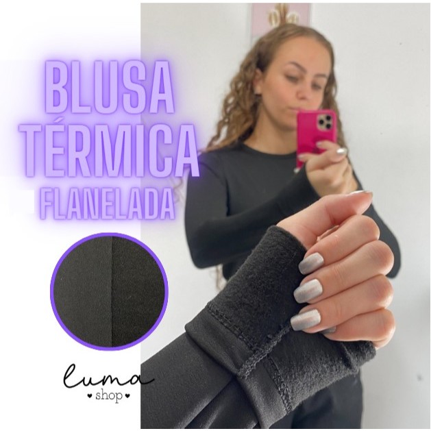Blusa de Frio Térmica Feminina Manga Longa Flanel