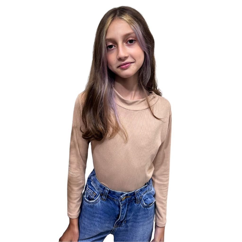 Blusa Cacharrel Gola Alta Manga Longa Infantil Canelado Inverno Basico Blogueirinha