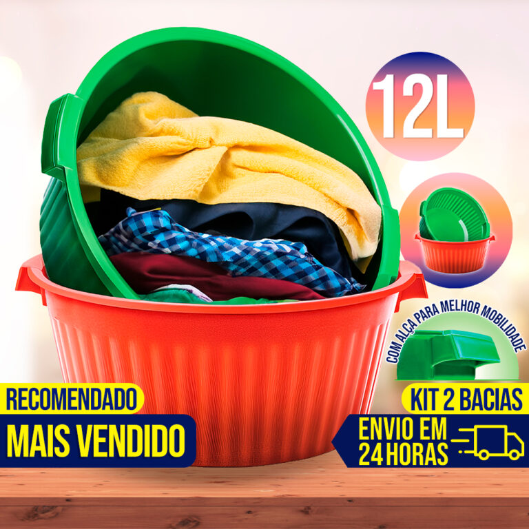 Kit 2 Bacia Grande 12 Litros Plástico Grande Resi