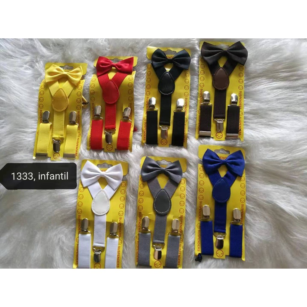 Kit Suspensório + Gravata Borboleta Infantil para Criança – Meninos e Meninas