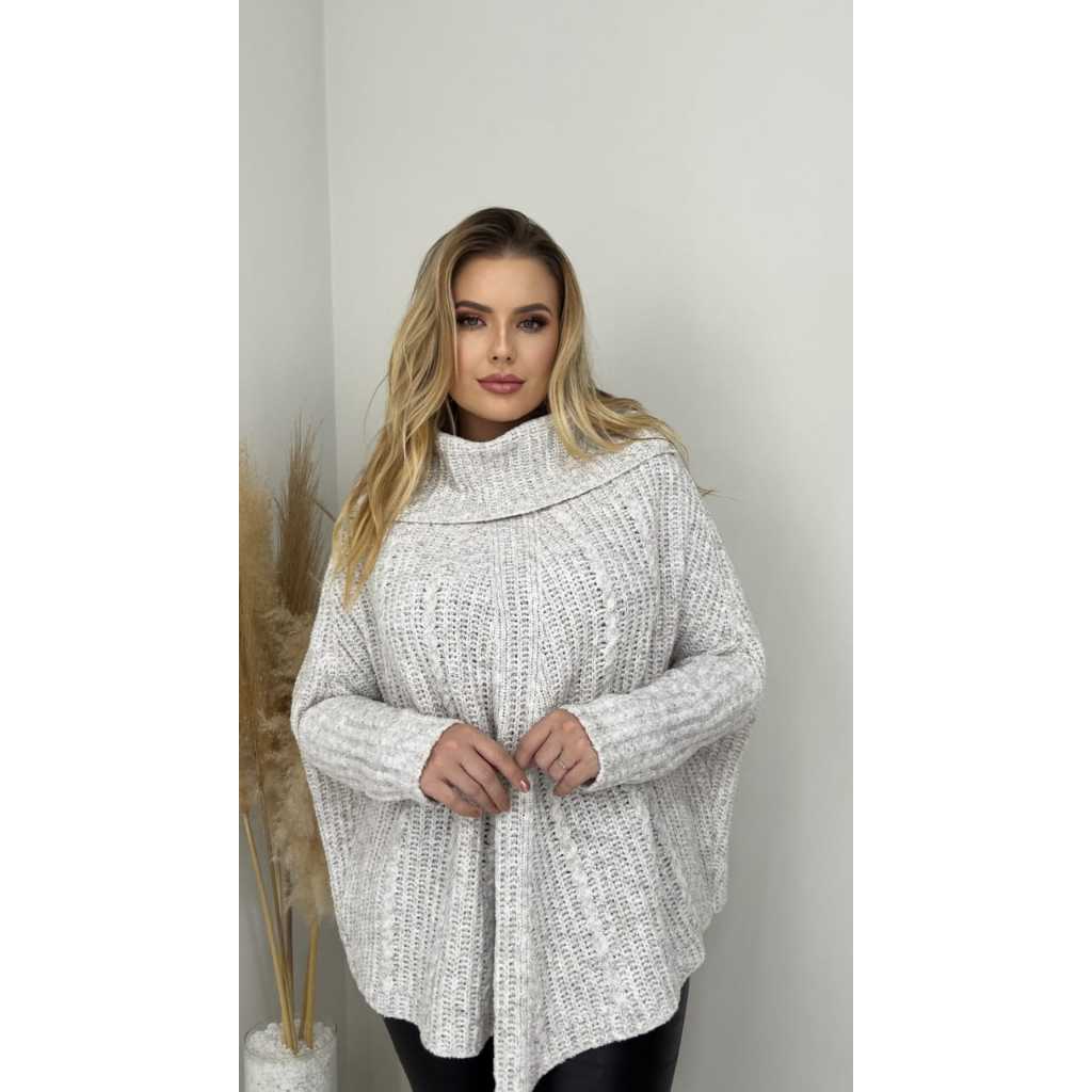 Poncho de Tricot Feminino Mousse Blusa de Frio Gola Alta Pala de Inverno Confortável Casaco Premium