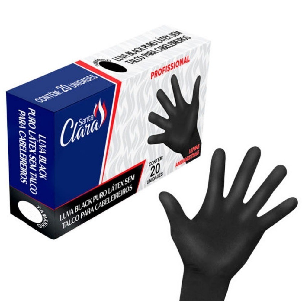 LUVA BLACK PURO LÁTEX SEM TALCO PARA CABELEIREIROS G – SANTA CLARA